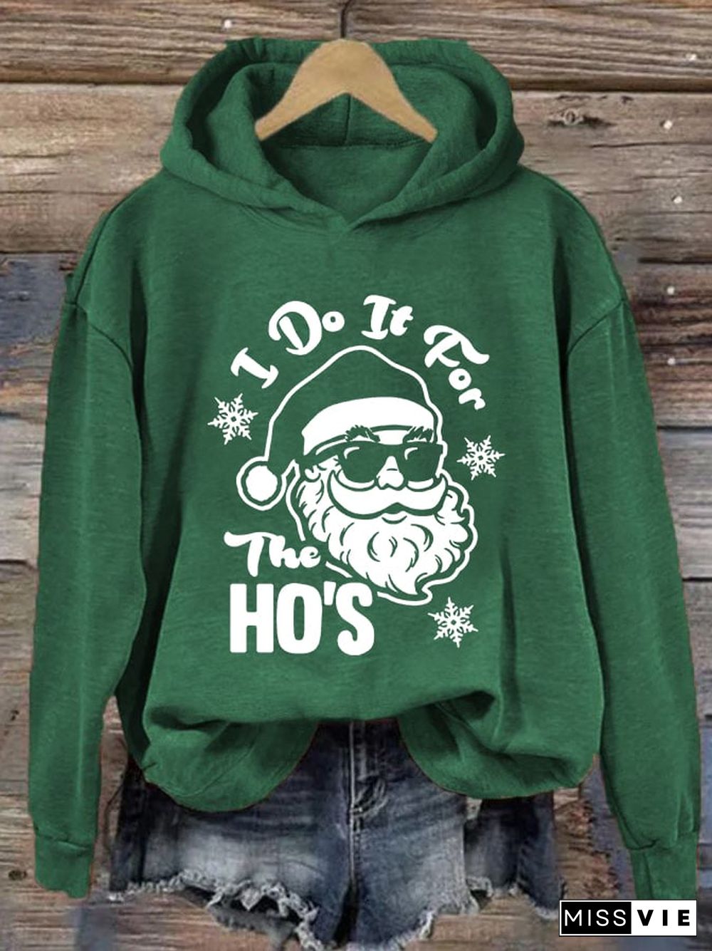 Women's I Do It For The Ho's Santa Print Casual Hooded Sweatshirt