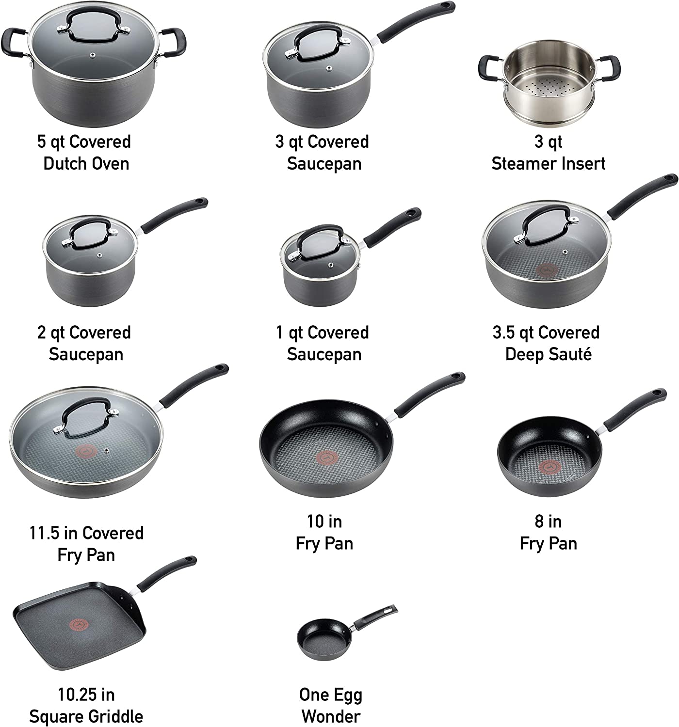 T-fal Ultimate Hard Anodized Nonstick 17 Piece Cookware Set， Black