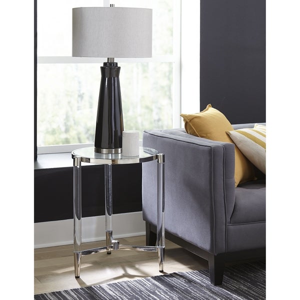 Marilyn Glass Top and Steel Base Round End Table