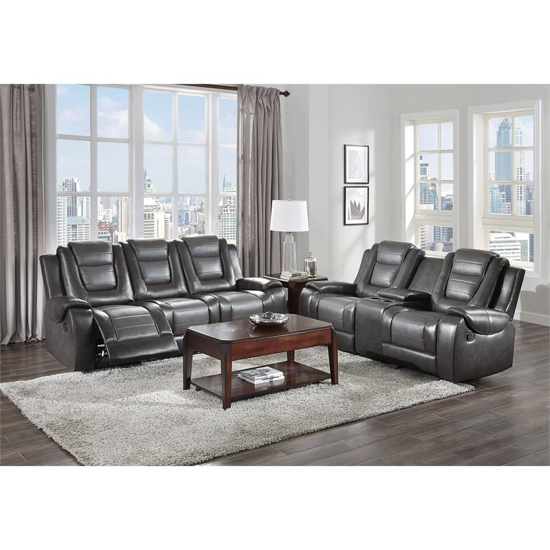 Lexicon Briscoe Faux Leather Double Glider Reclining Loveseat in Gray   Contemporary   Loveseats   by Homesquare  Houzz