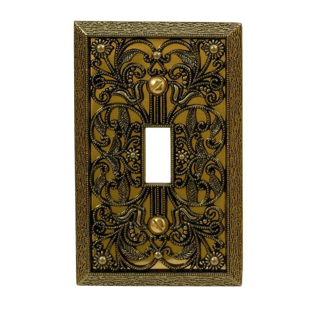 AMERELLE Filigree 1 Gang Toggle Metal Wall Plate - Antique Brass 65TAB