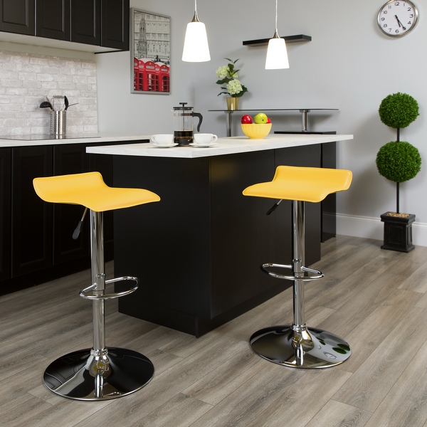 2 Pack Contemporary Vinyl Adjustable Height Barstool with Solid Wave Seat - 15