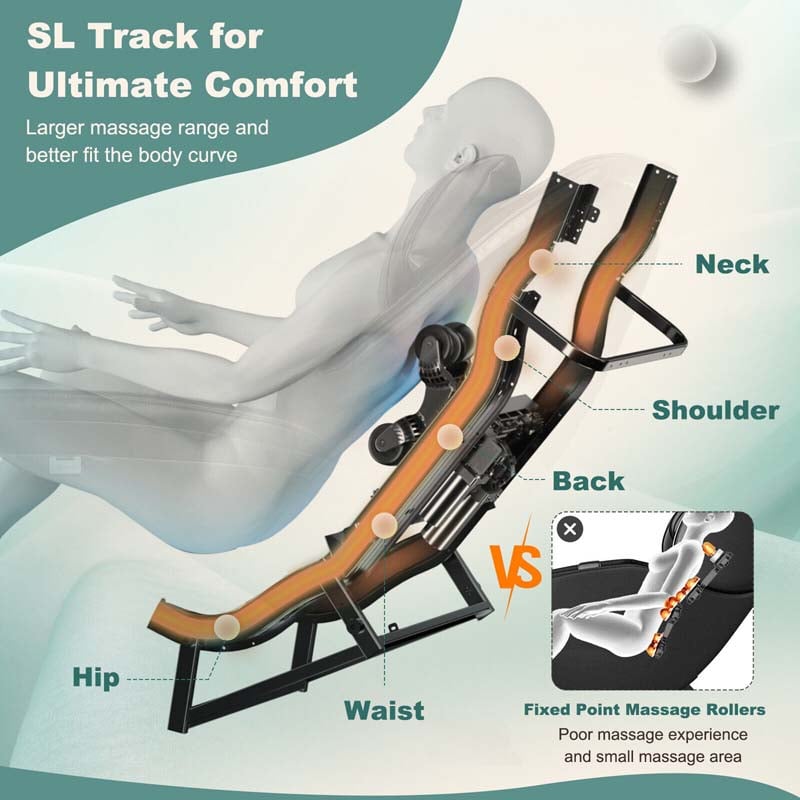 SL Track Full Body Massage Chair Zero Gravity Electric Massage Recliner with Heat, Pillow & Reversible Footrest