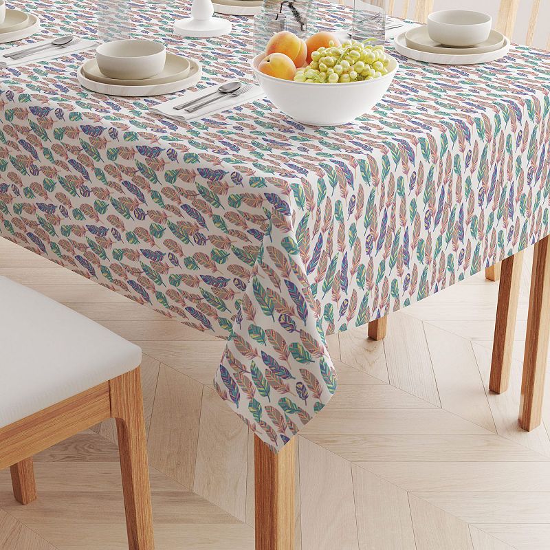 Square Tablecloth， 100% Cotton， 60x60， Doodle Patterned Feathers