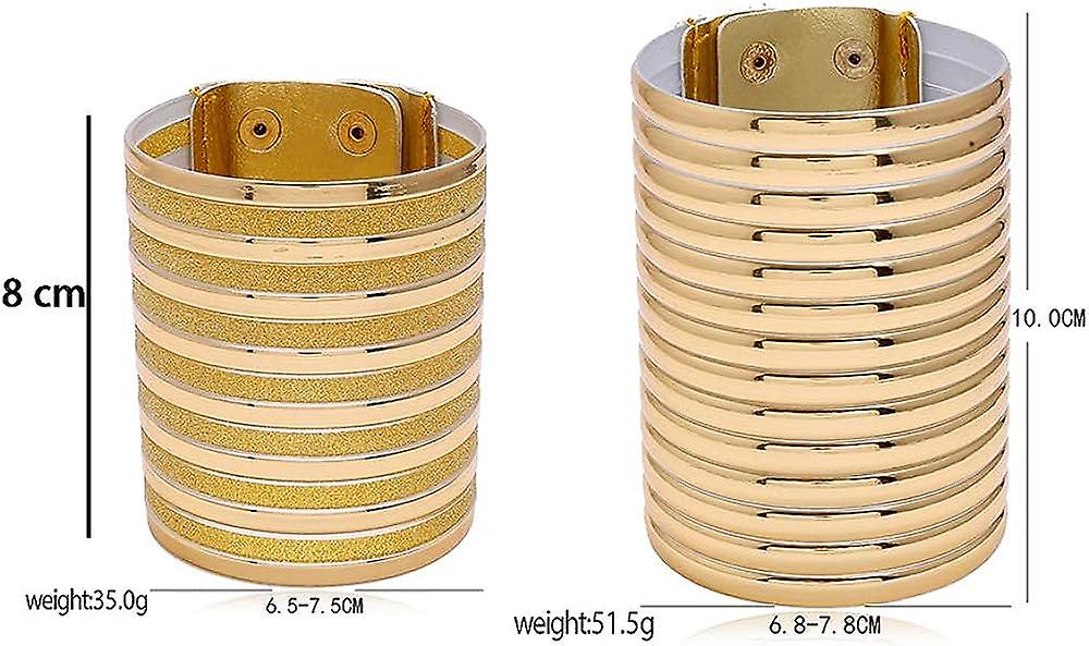 African Women's Gold Tone Wide Metal Buckle Statement Cuff Bangle Bracelet 2 Piece Set