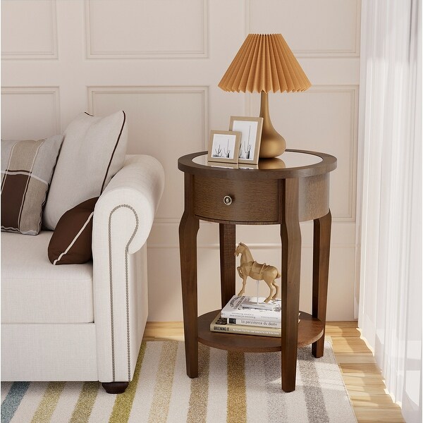 COSIEST Rustic Solid Wood Mirrored Console and Accent Table