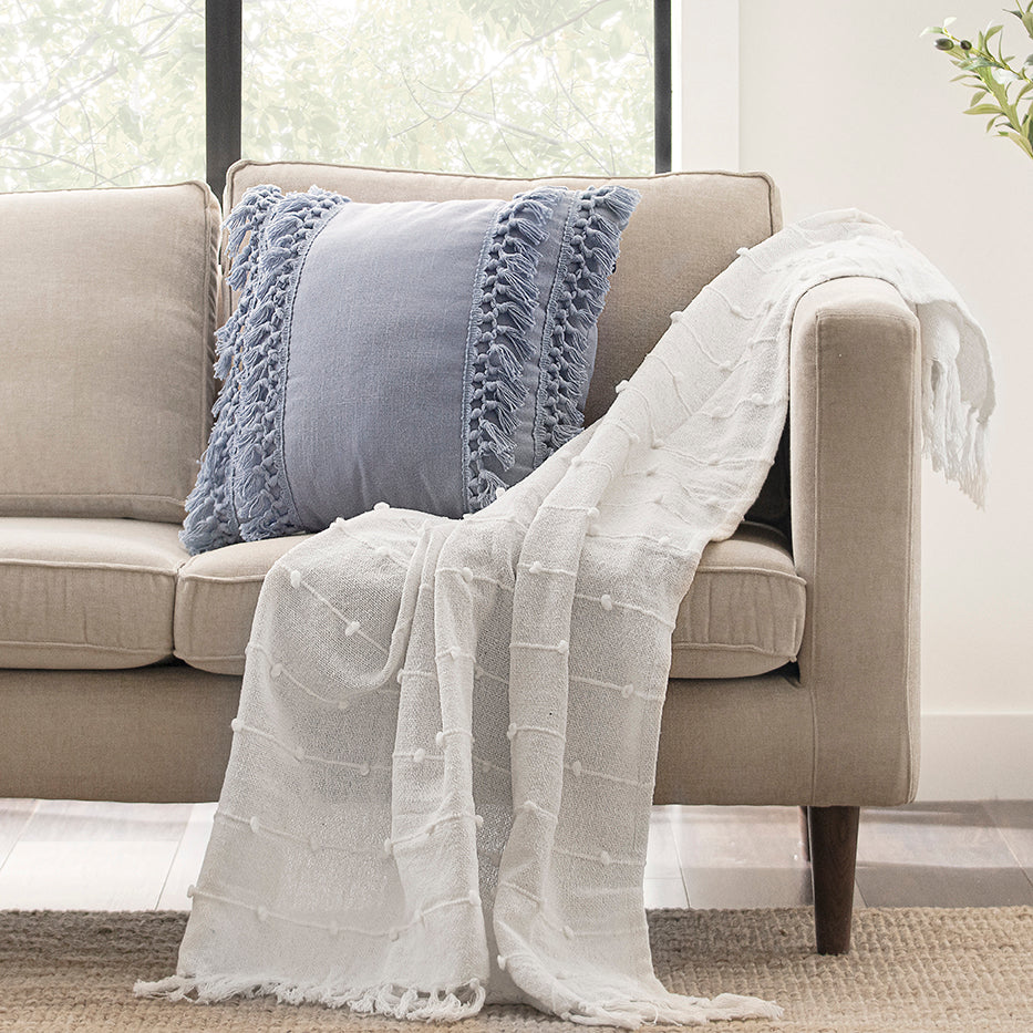 Modern Tassel Pillow + Boho Tufted Woven Throw Bundle