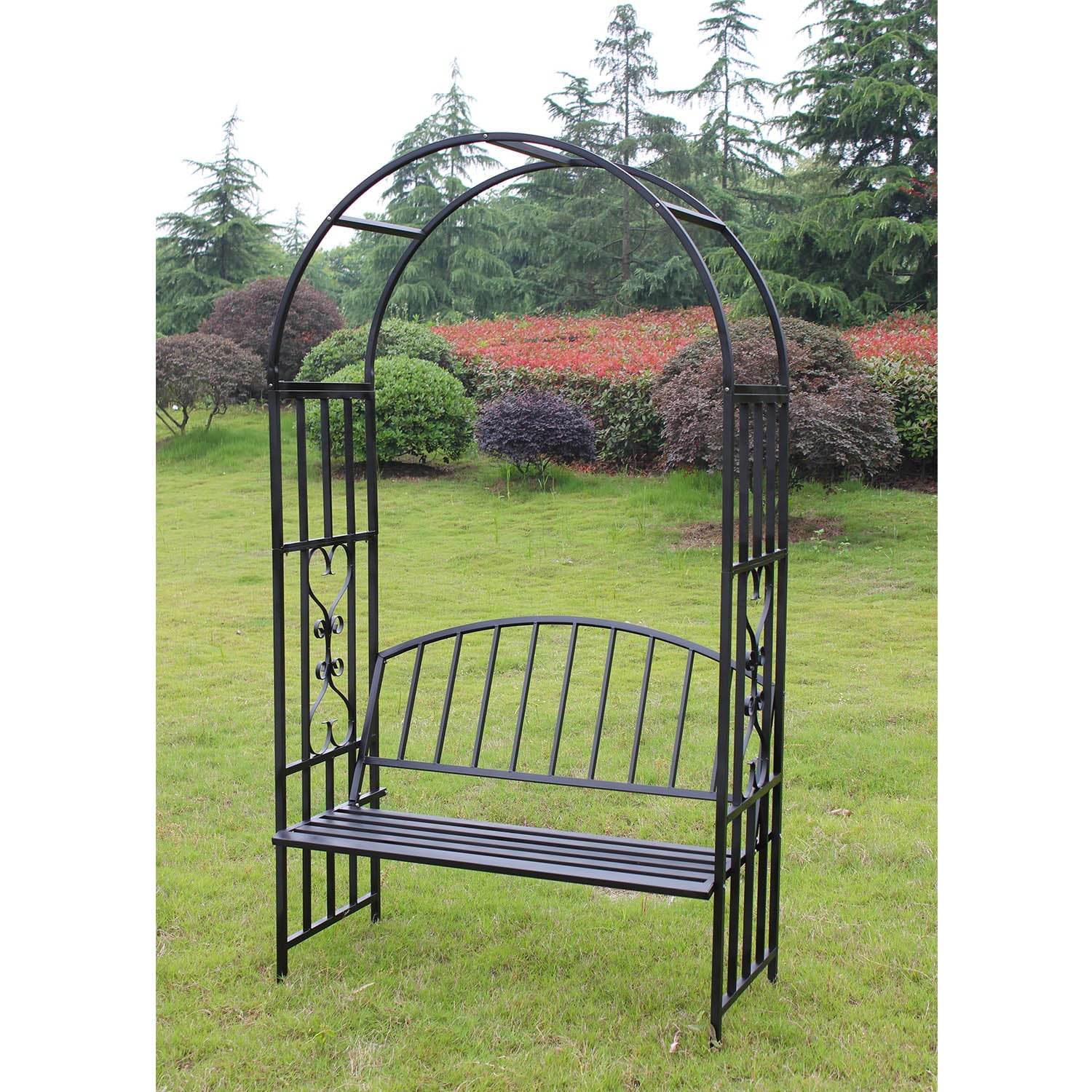 Kinbor 7' Garden Steel Arch with Seat Trellis for Climbing Plant