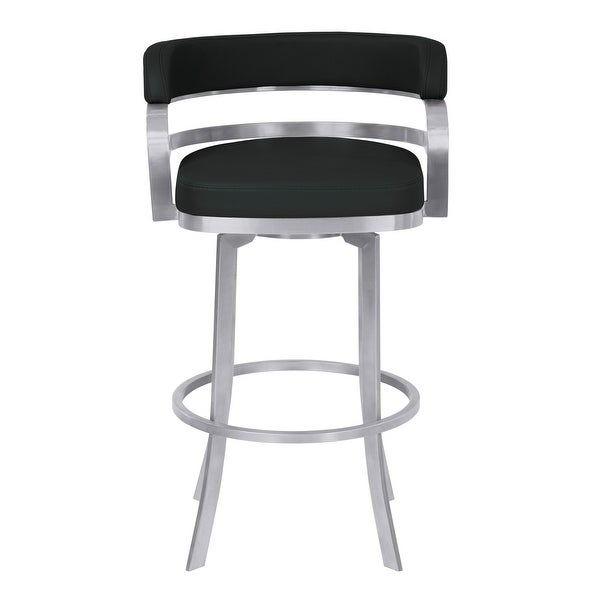 Metal Frame Counter Stool with Curved Leatherette Seating， Black and Silver