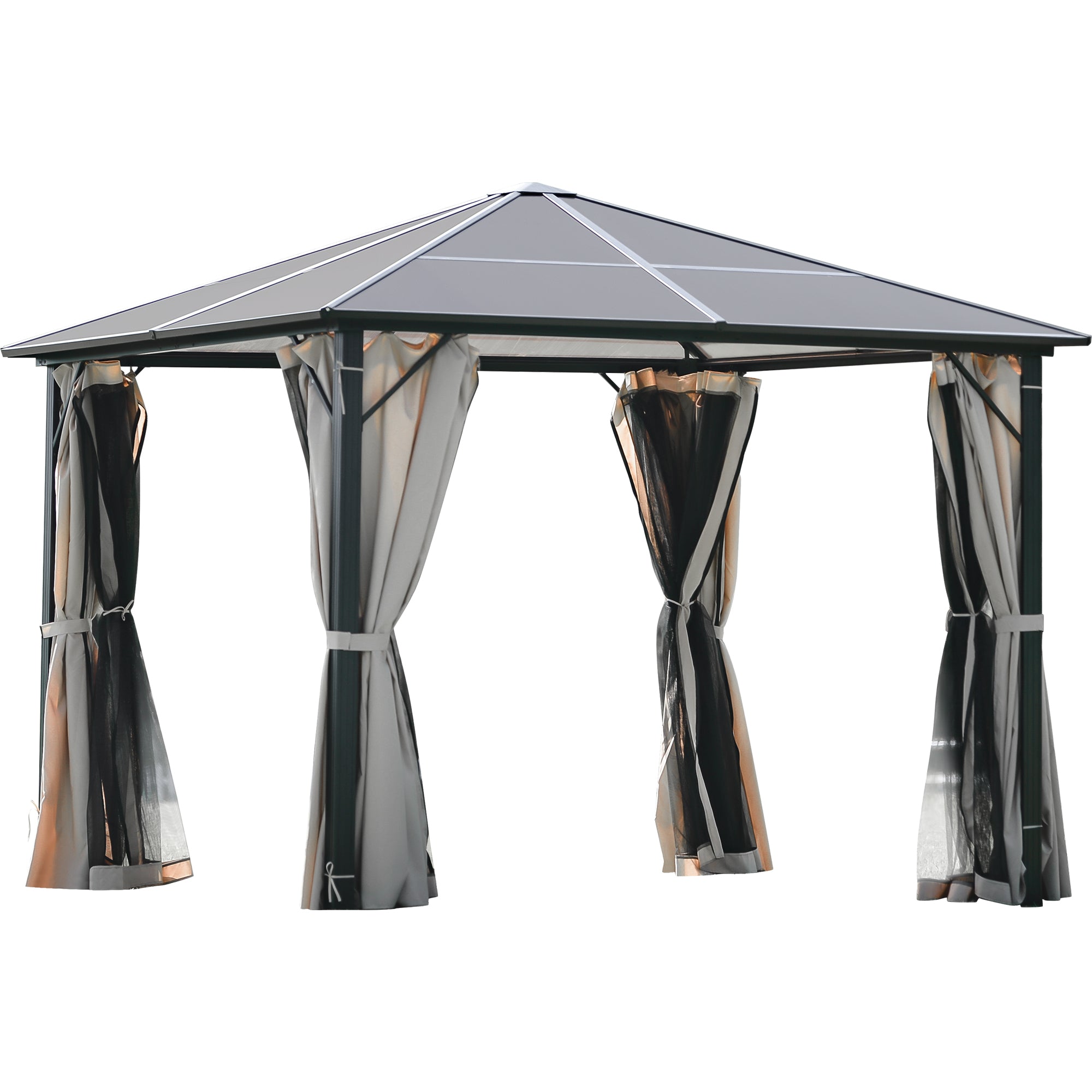 9.8 x 9.8 Ft Hardtop Gazebo with Sidewalls, Metal Top Gazebo with Aluminum Frame, Pergolas with Netting and Curtains, Outdoor Permanent Pavilion for Patio Deck Backyard Garden Lawns