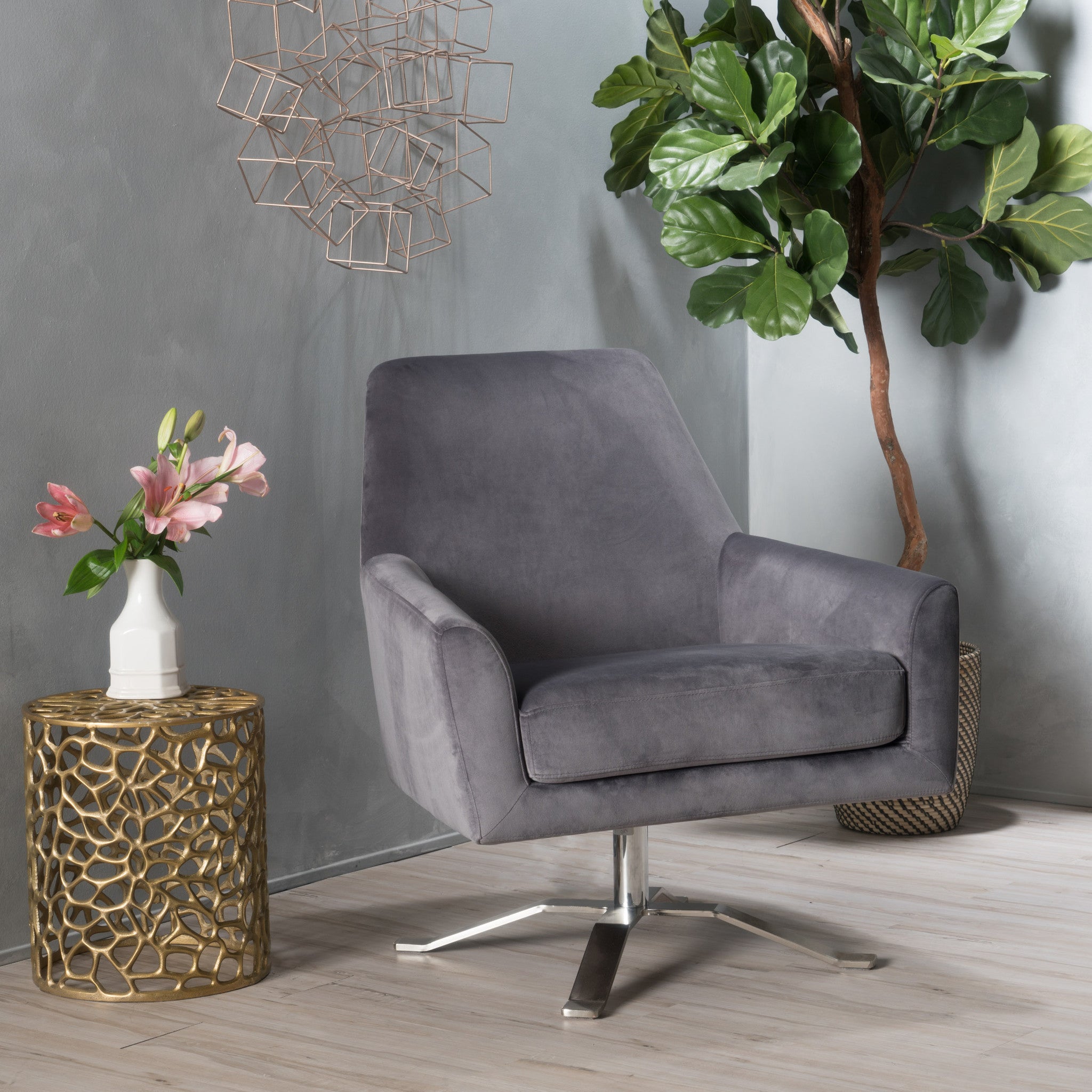 Aegis Modern Velvet Swivel Armchair