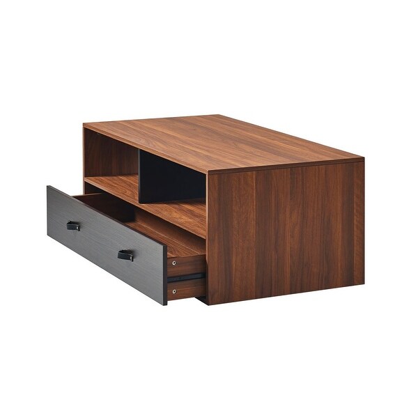 Henry Modern Wooden Coffee Table with Storage， Walnut