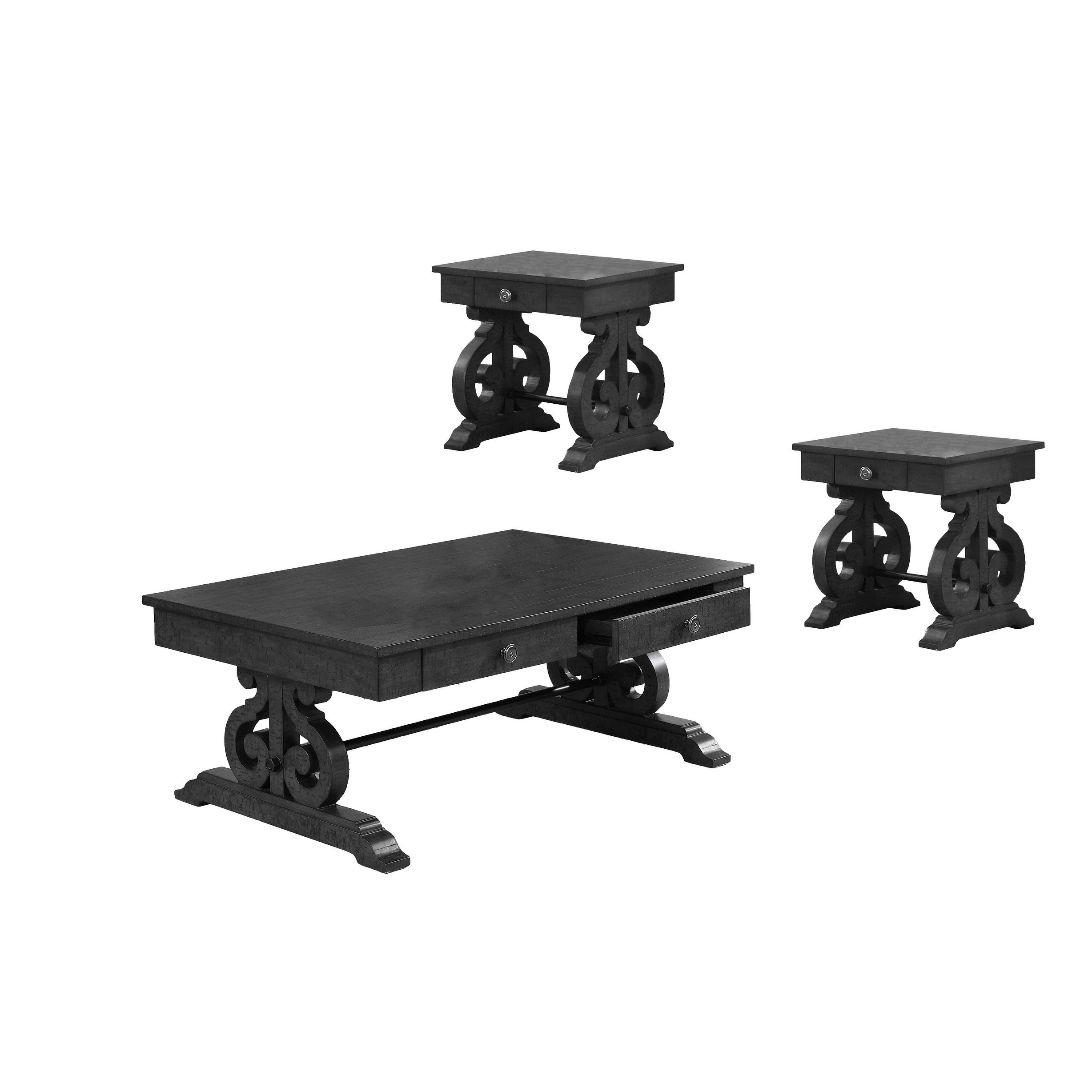 Best Quality Furniture 3-Piece Dark Grey Coffee Table Set with 2 End Tables