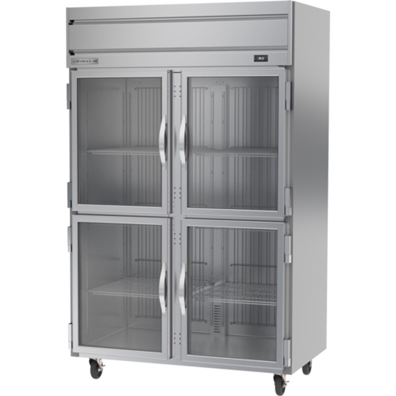 Beverage-Air HRS2HC-1HG Reach-In Refrigerator， Horizon Series， 2-Section， 4 Glass Half-Doors， Top-Mount， Gray Sides， 52