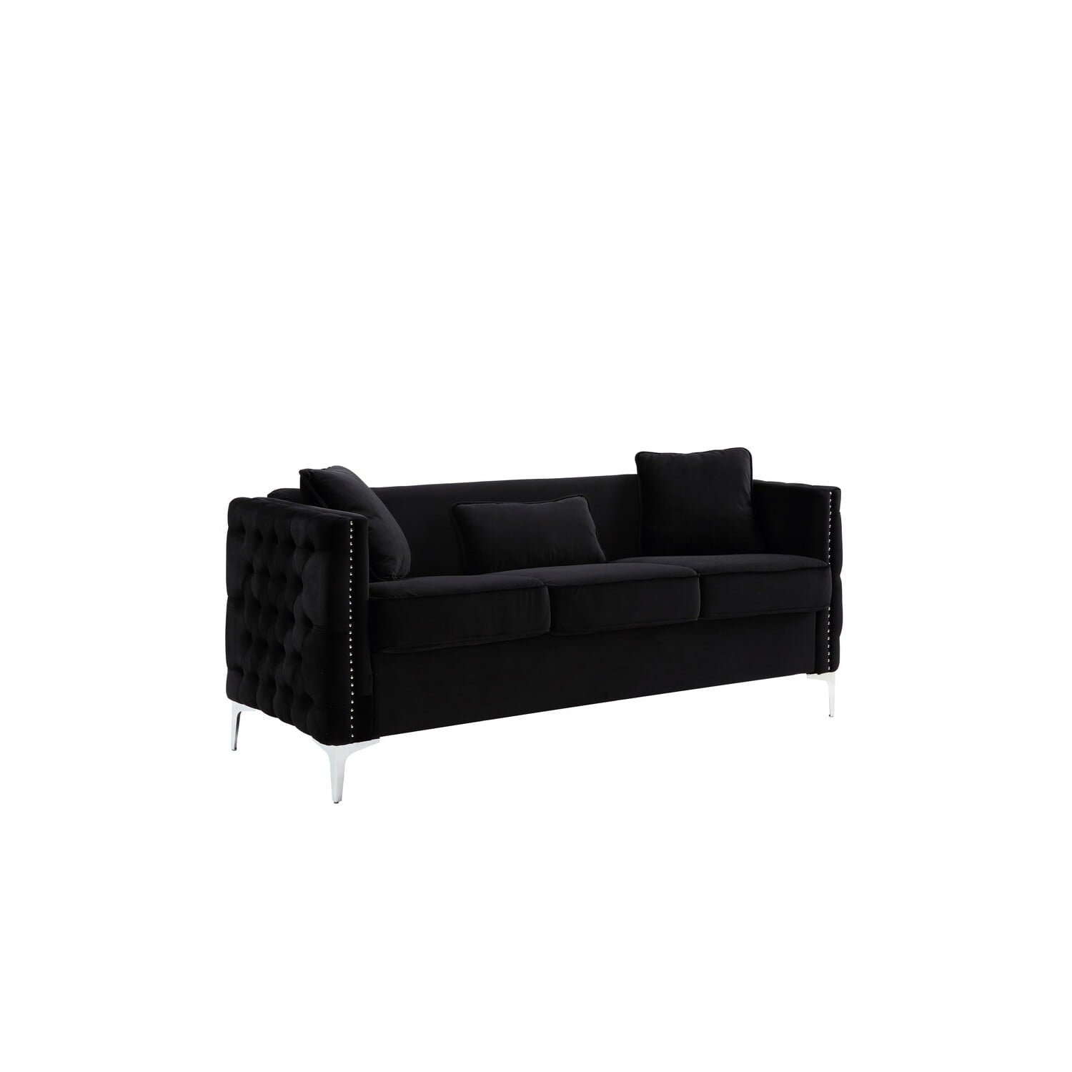 Bayberry Pink Velvet Sofa Loveseat Chair Living Room Set-Color:Black