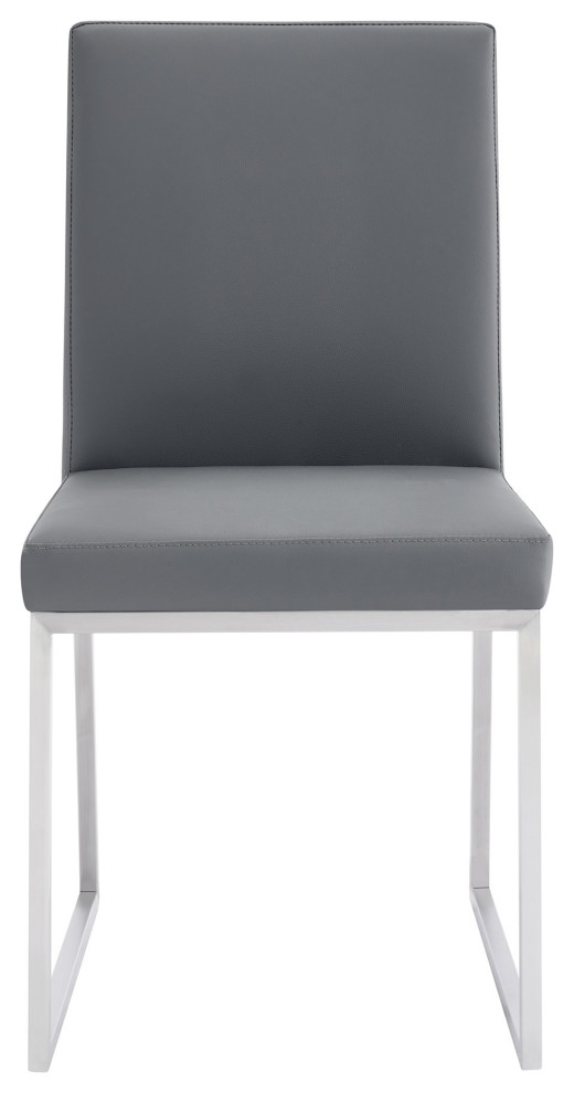 Trevor Contemporary Dining Chair in Brushed Stainless Steel and Grey Faux Leathe   Contemporary   Dining Chairs   by Homesquare  Houzz