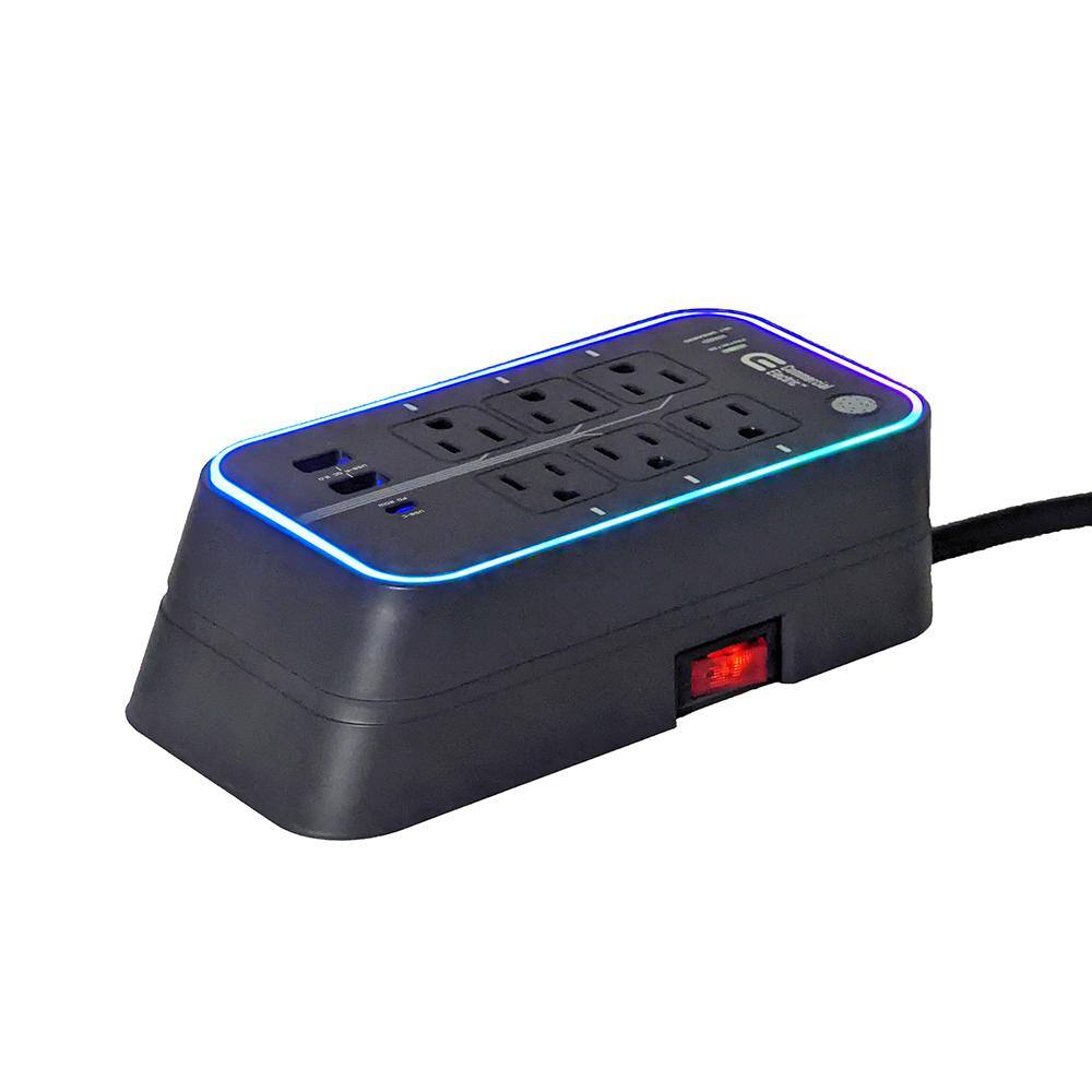 Commercial Electric 6 ft. 6-Outlet RGB Gaming Surge Protector with 2 USB and 1 USB-C SP-GP621