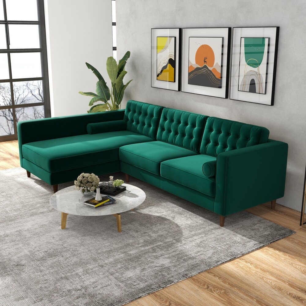 Ora Tufted Modern Living Room Velvet Corner Sectional Sofa in Green