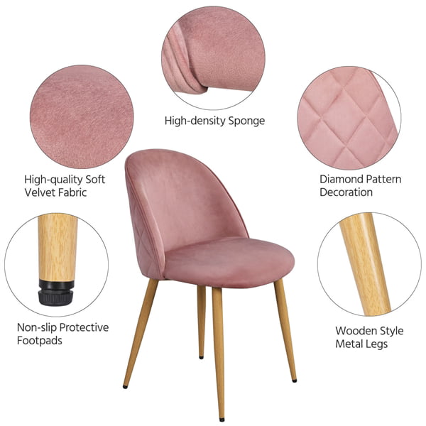 SMILE MART 2pcs Mid Century Upholstered Velvet Dining Chairs， Pink