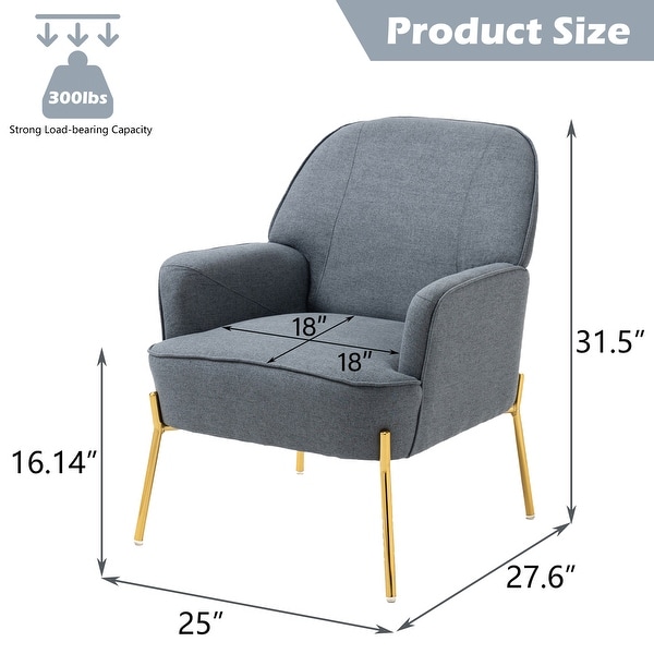 Upholstered Modern Arm Accent Chair， Ergonomic Armrest and Backrest Design， with Gold New carbon Steel Leg