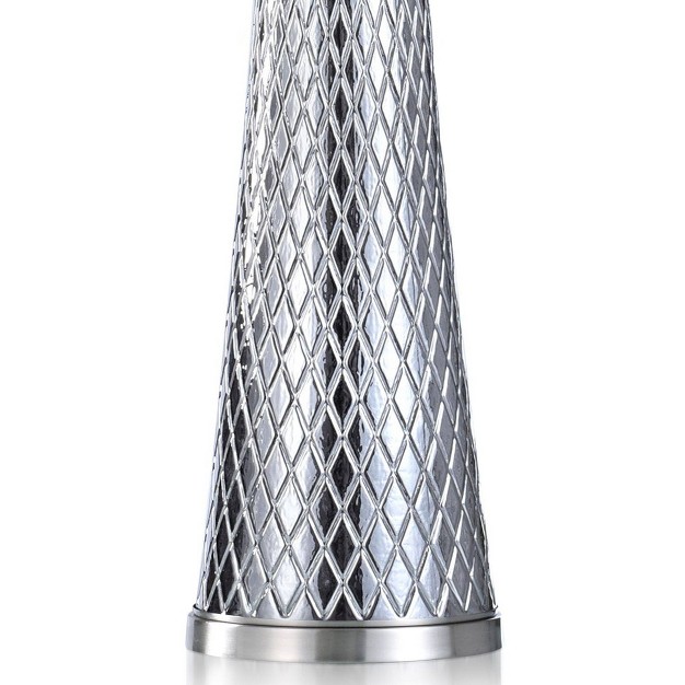 Elyse Diamond Plate Textured Glass Table Lamp With Heathered Designer Shade Gray Stylecraft