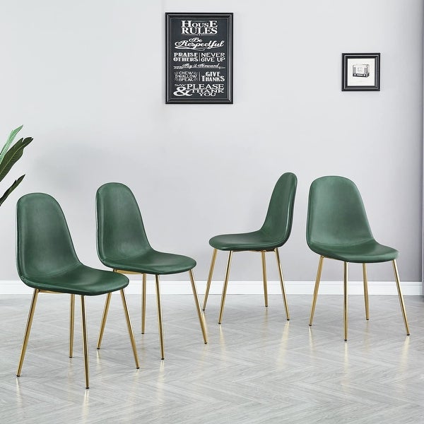 Mid Century Side Chair， Kitchen and Dining Room Chairs， Washable PU Leather Dining Chair with Metal Legs， Olive Green - as picture