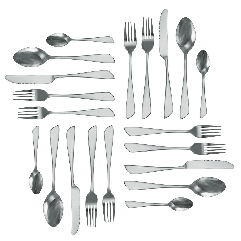 MegaChef Gibbous 20 Piece Flatware Utensil Set  Stainless Steel Silverware Metal Service for 4 in Silver