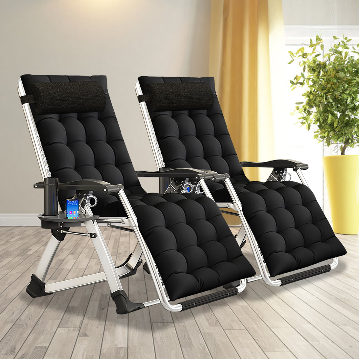 Zero Gravity Chair 2 Pack, Lounge Chair with Removable Pad & Cup Holder for Indoor and Outdoor, Folding Reclining Chair Set of 2 for Adults