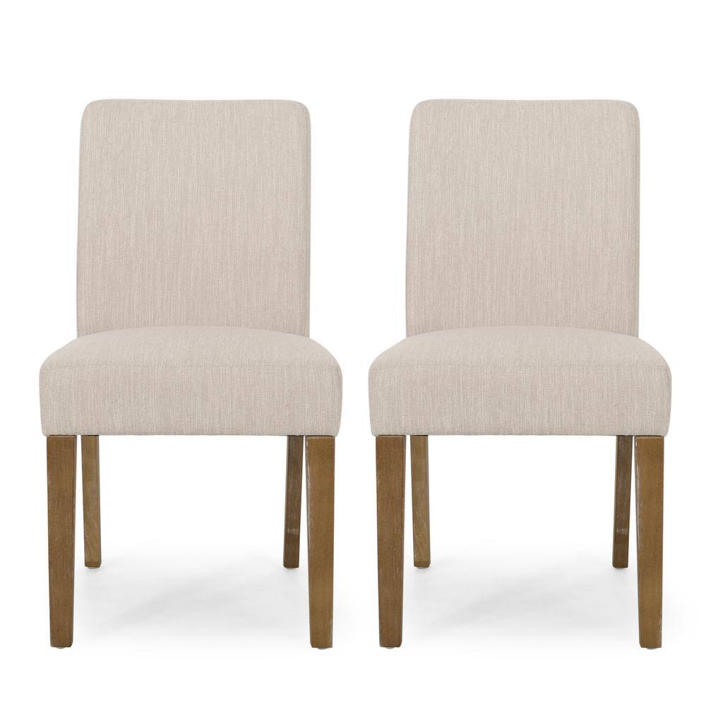 Noble House Benewah Beige and Weathered Brown Fabric Dining Chairs (Set of 2) 94192