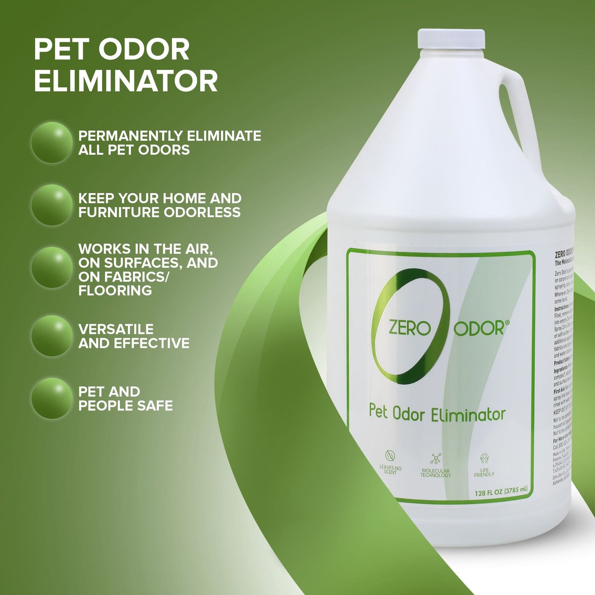 Zero Odor Pet Odor Eliminator Refill， 128-oz bottle