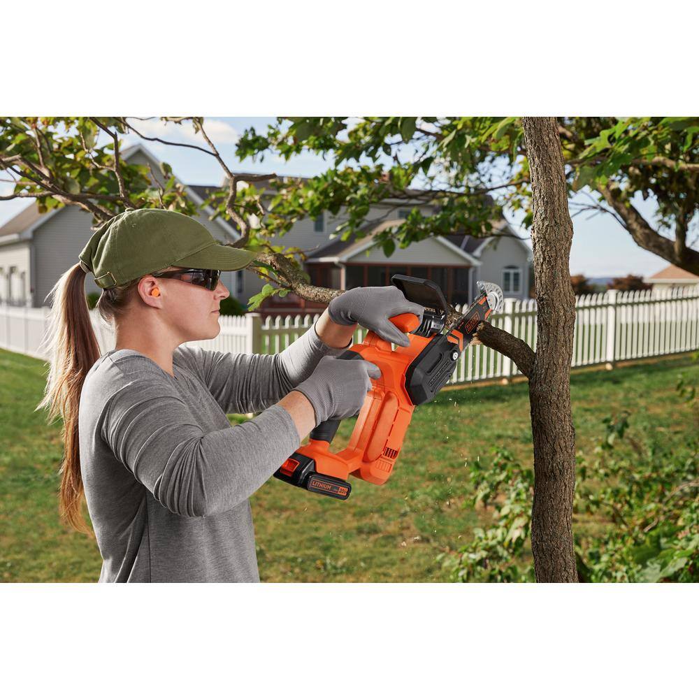 BLACK+DECKER 6 in. 20-Volt Maximum Lithium-Ion Pruning Electric Battery Chainsaw with 1.5Ah Battery and Charger BCCS320C1