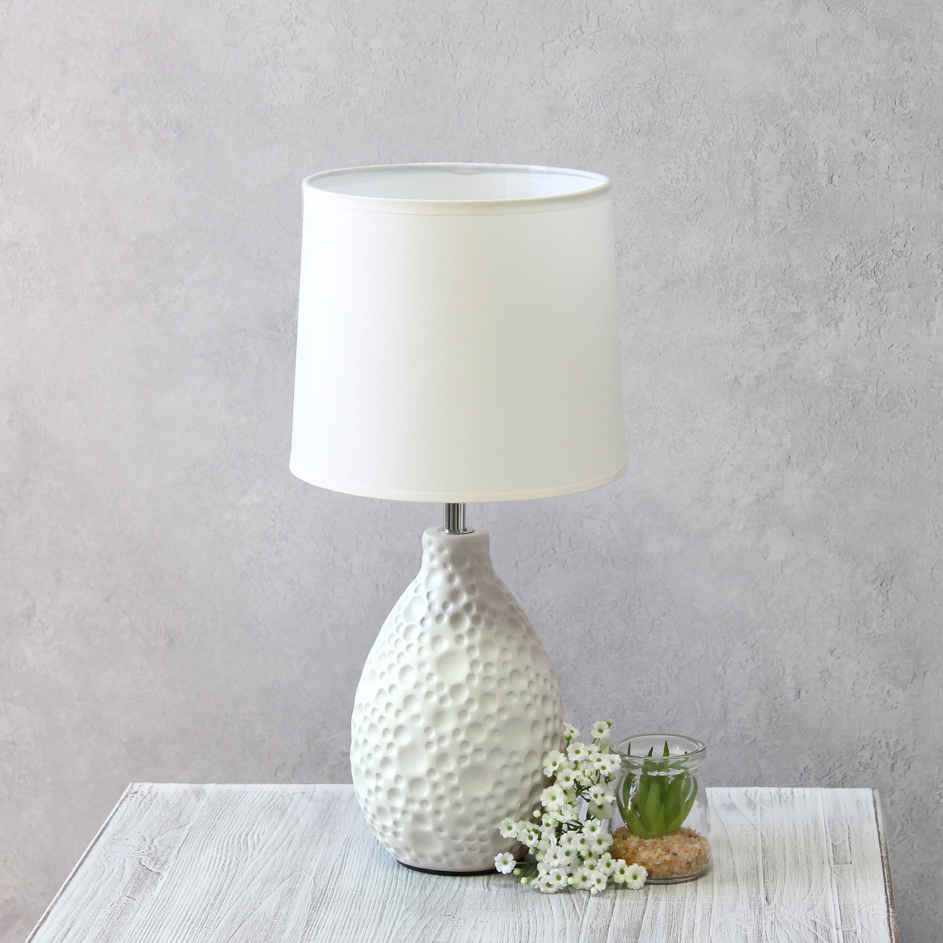 Simple Designs White Texturized Ceramic Oval Table Lamp