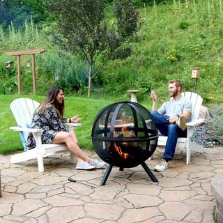 Sunnydaze Decor Flaming Ball 30 in. x 36 in. Round Steel Wood Burning Fire Pit in Black with Cover KF-FBB