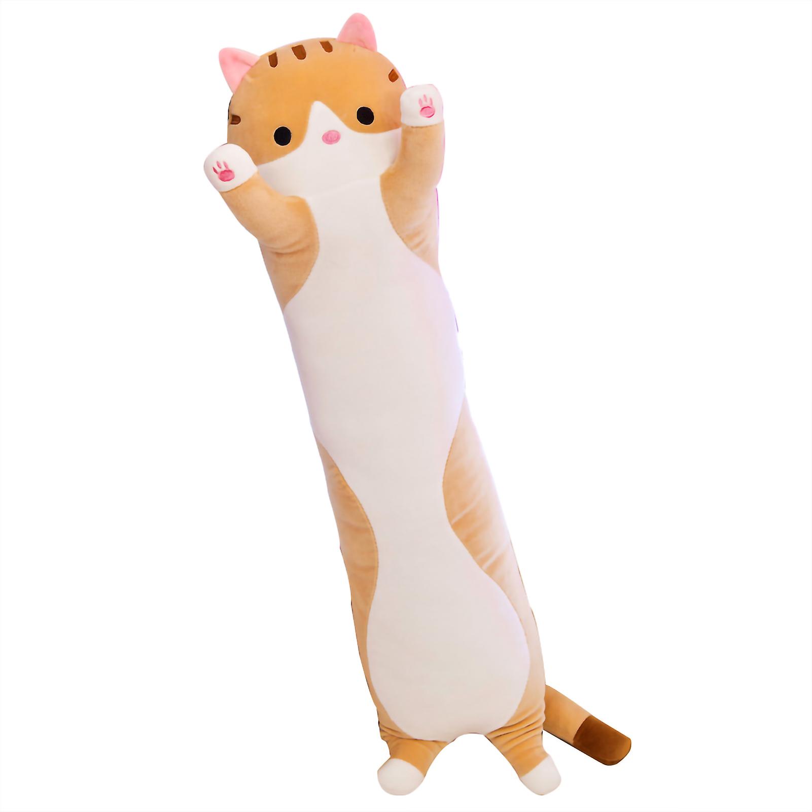 Baby Cartoon Cat Toy Soft Plush Long Throw Pillow Stuffed Adorable Animal Toys for KidsYellow 110cm / 43.31in