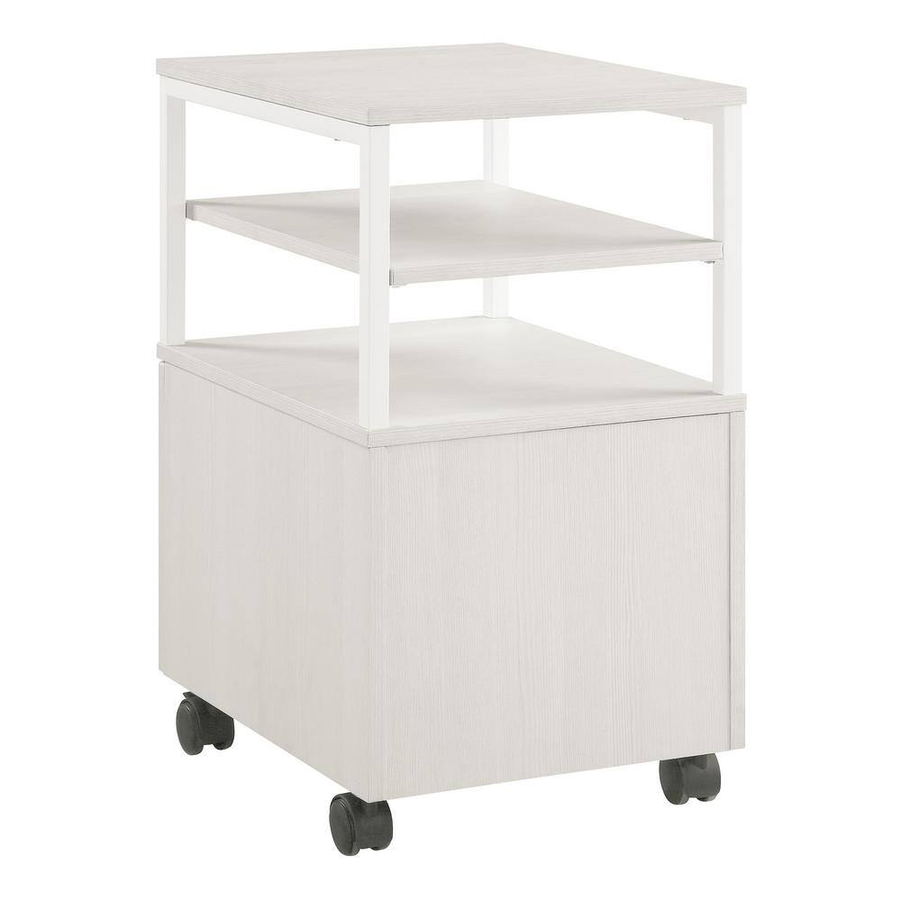 OSP Home Furnishings Contempo White Oak Mobile Cart with Campanula White Metal CNT15-WK