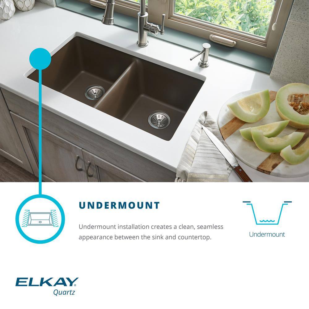 Elkay Quartz Classic Undermount Composite 33 in. Single Bowl Kitchen Sink in Black with Drain and Bottom Grid VBTHD7