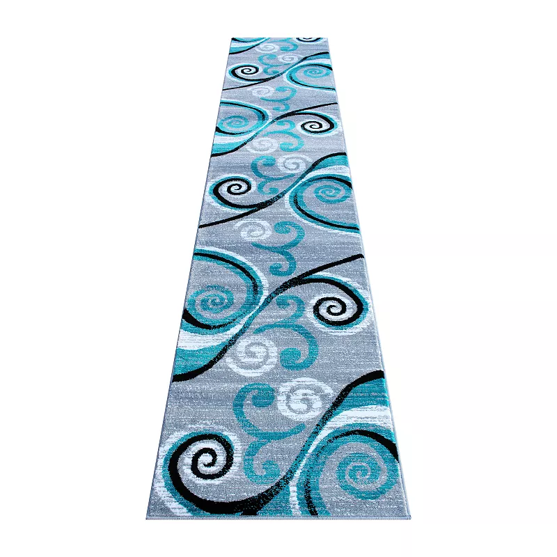 Masada Rugs Masada Rugs Stephanie Collection 2'x11' Area Rug Runner with Modern Contemporary Design in Turquoise， Gray， Black and White - Design 1100