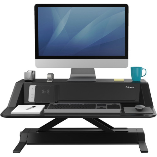 Fellowes Lotus DX Sit-Stand Workstation， 32.75w x 24.25d x 22.5h， Black (8080301)