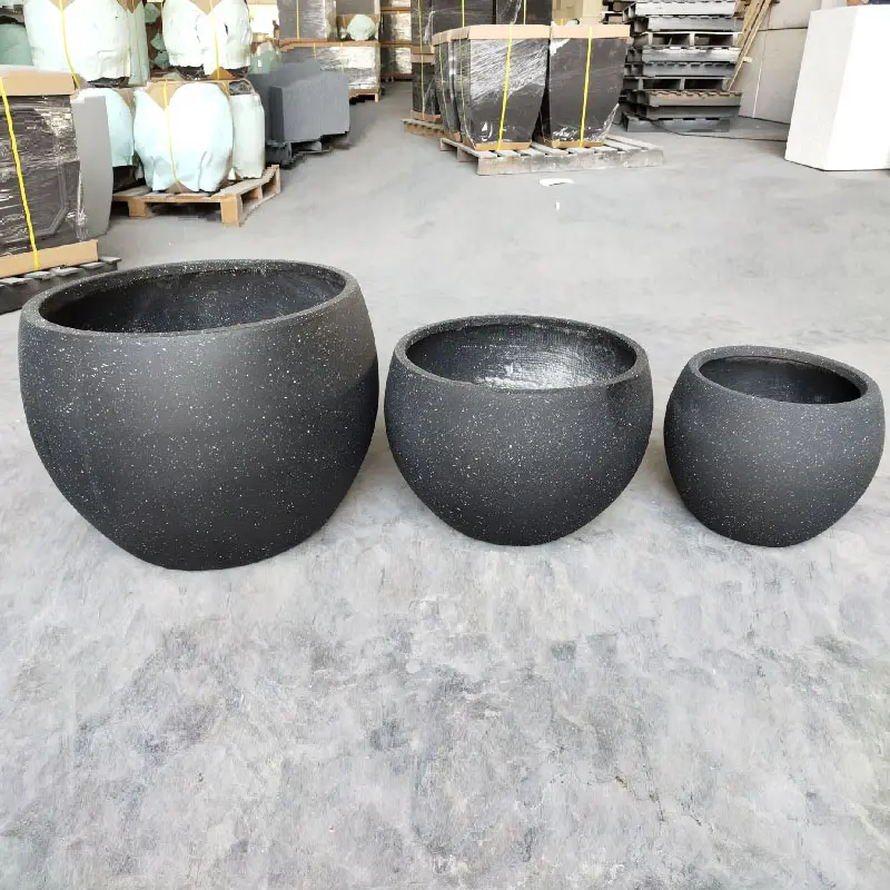 Factory direct sale waterproof large FRP POTS stock light grey plant flower pot for garden decorations