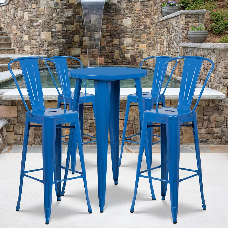 Flash Furniture Commercial Grade 24 Round Metal Indoor-Outdoor Bar Table and Cafe Stools 5-Piece Set