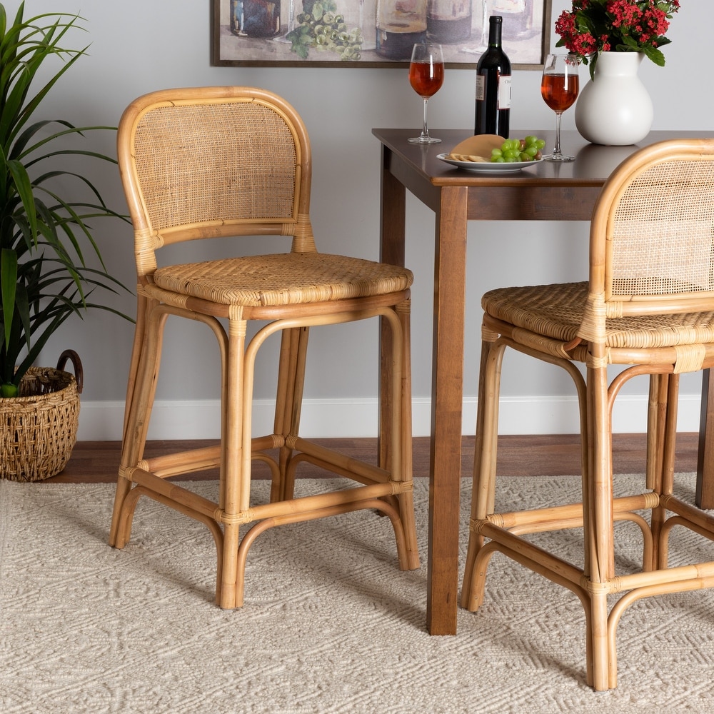 Adrena Modern Bohemian Natural Brown Rattan Stool