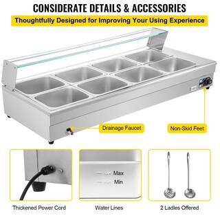 VEVOR 8 Pan x 12 GN Bain Marie Food Warmer 88 qt. Food Grade Stainless Steel Commercial Food Steam Table 1500-Watt BLZBWTC8PB2800001V1