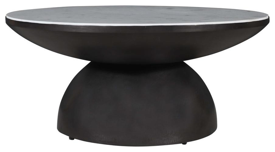 Circularity Modern Luxury Marble and Iron 35 quotRound Pedestal Coffee Table   Industrial   Coffee Tables   by BisonOffice  Houzz