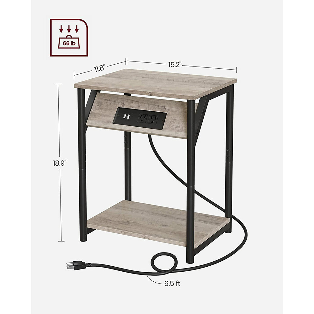 Side Tables With Charging Station, Set Of 2 End Tables With Usb Ports And Outlets, Nightstands For Living Room, Bedroom, Plug-In Series, Greige And Black Ulet372B02