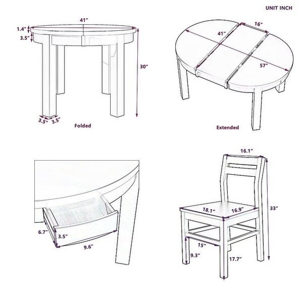 Extendable Round Dining Table Set with Storage Drawers and 4 Chairs