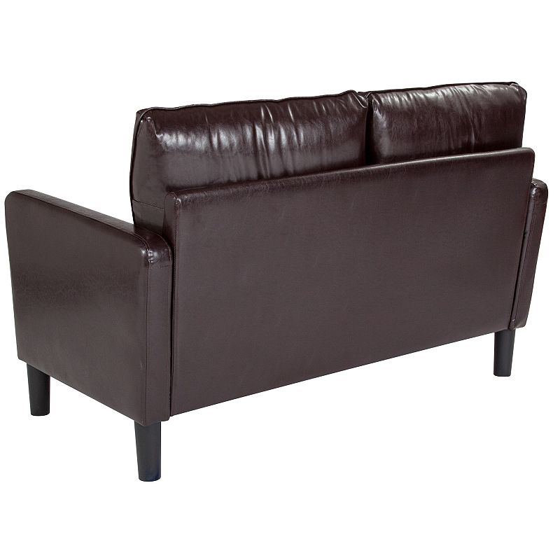 Emma and Oliver Living Room Loveseat Couch with Straight Arms in Brown LeatherSoft