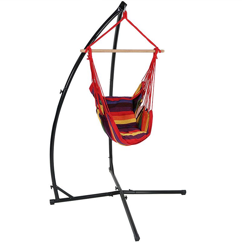 Sunnydaze Hanging Rope Hammock Chair Swing with X-Stand