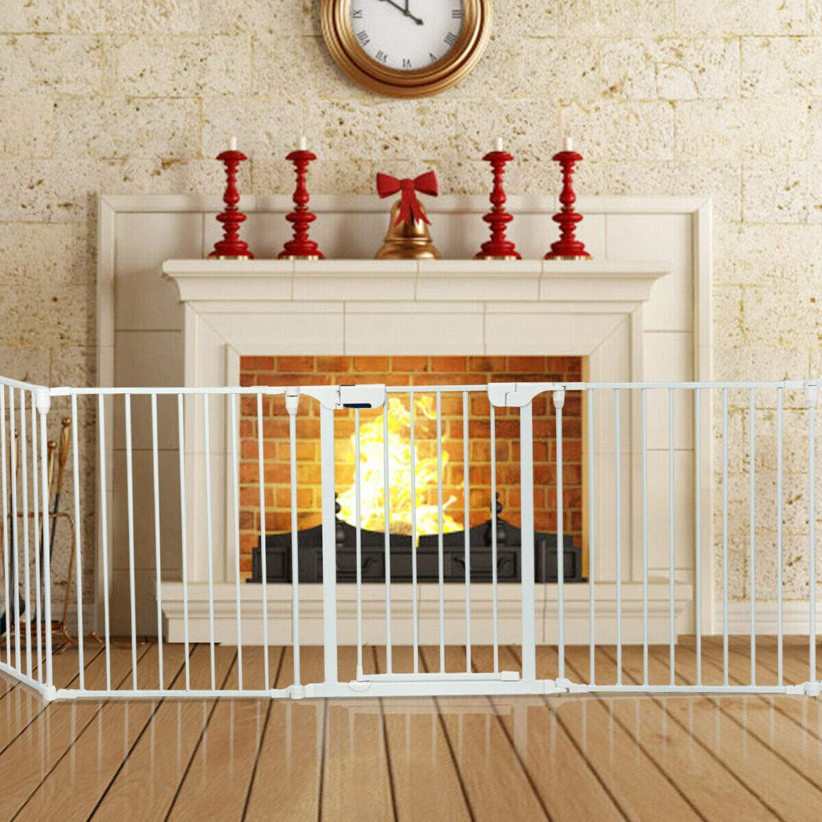 Costzon Baby Safety Gate, 115 Inch Length 5 Panel Adjustable Wide Fireplace Fence