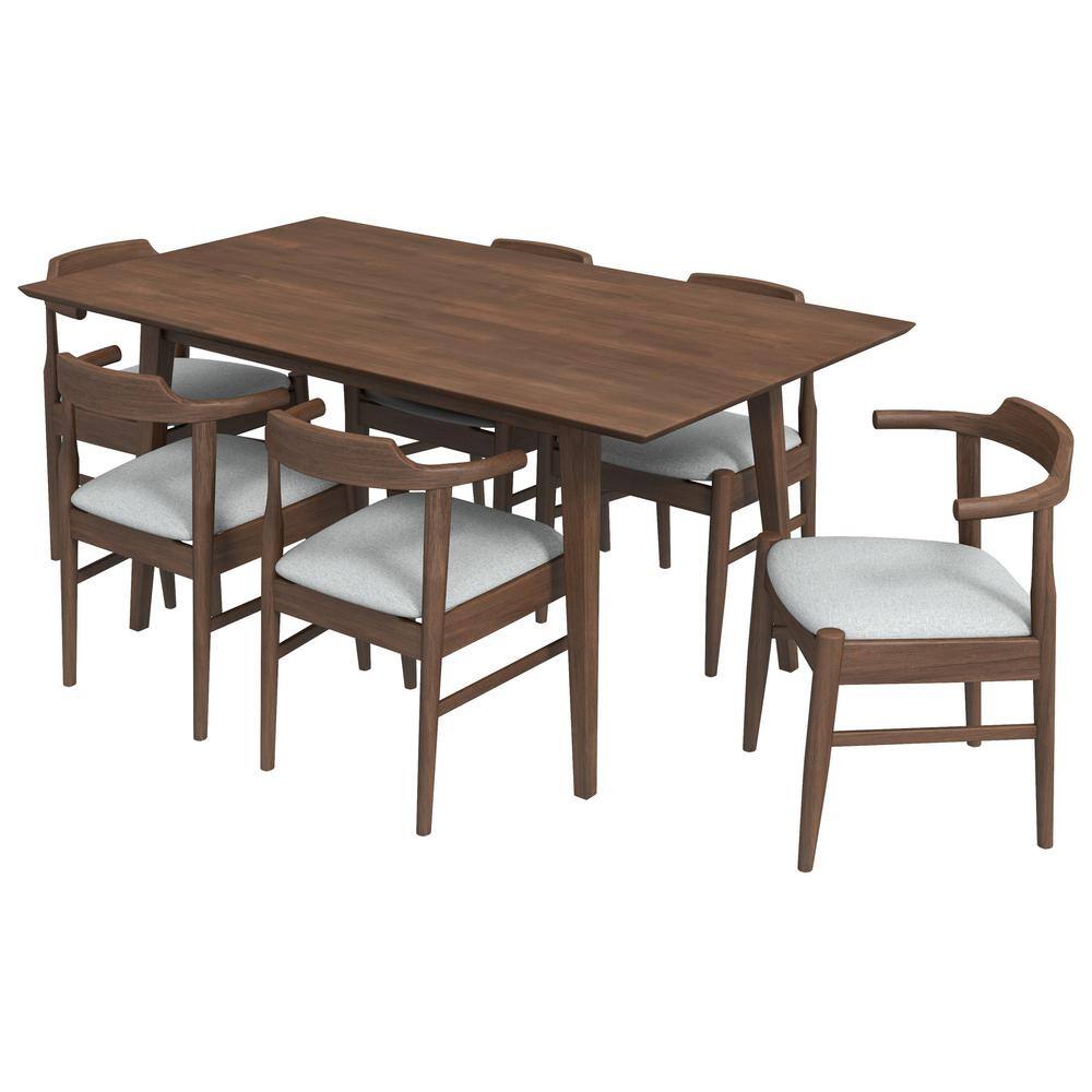 Ashcroft Imports Furniture Co. Alister 7-Piece Rectangular Walnut Solid Wood Top Dining Set with 6 Fabric Kathy Dining Chairs in Grey HMD00916