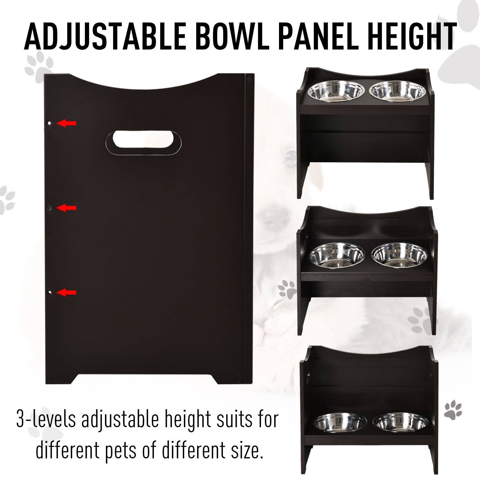 Pawhut Elevated Pet Food Feeder with 2 Stainless Steel Bowls, 3 Levels Adjustable Height Levels